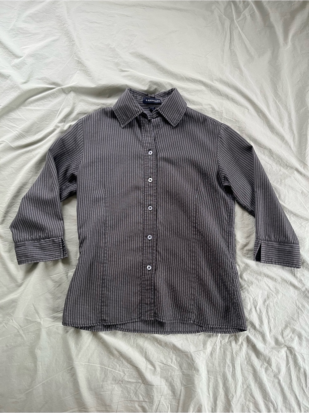 Women's Fitted Charcoal Pinstripe Button-Down Shirt